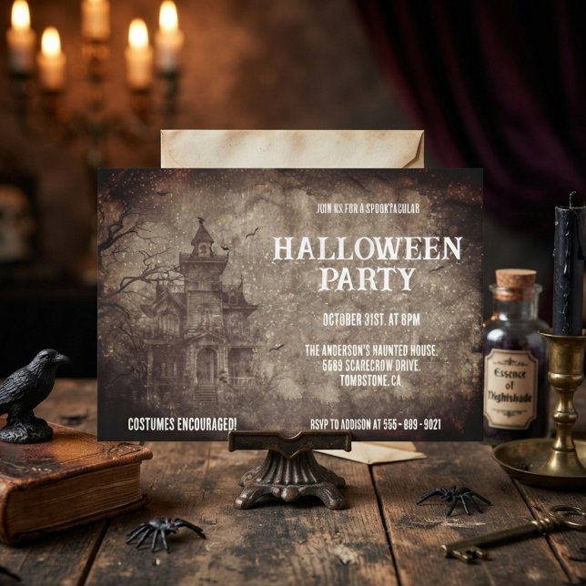Invitation de fête d'Halloween de maison hantée go (Créateur téléchargé)