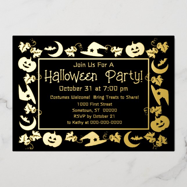 Invitation de fête d'Halloween Deluxe Feuille et N (Recto)