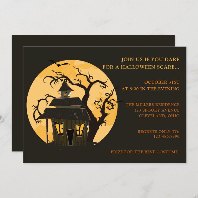 Invitation de fête d'Halloween effrayant (Devant / Derrière)