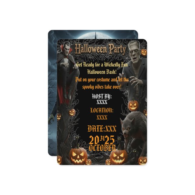 Invitation de fête d'Halloween Éffrayant Monstres  (Devant/Arrière en situation)
