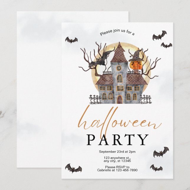 Invitation de fête d'Halloween en aquarelle simple (Devant / Derrière)