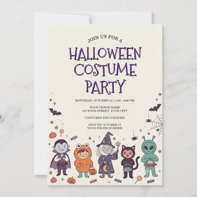 Invitation de fête d'Halloween en costume pour enf (Devant)