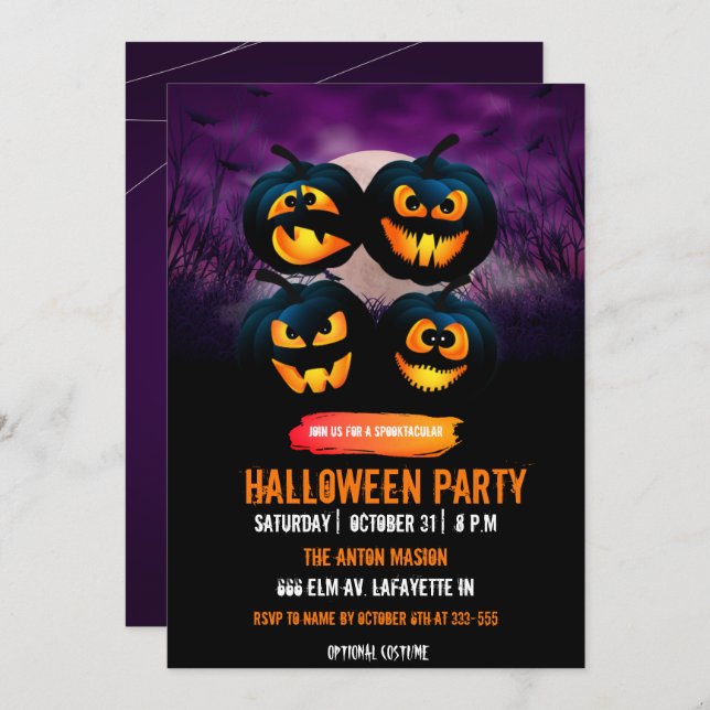 Invitation de fête d'Halloween entièrement personn (Devant / Derrière)