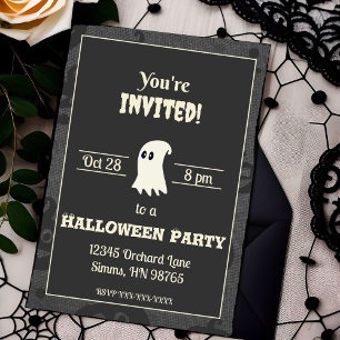 Invitation de fête d'Halloween fantôme noir et bla