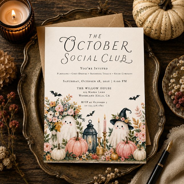 Invitation de fête d'Halloween fantôme rose (Créateur téléchargé)