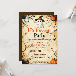 Invitation de fête d'Halloween fantôme vintage