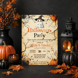 Invitation de fête d'Halloween fantôme vintage