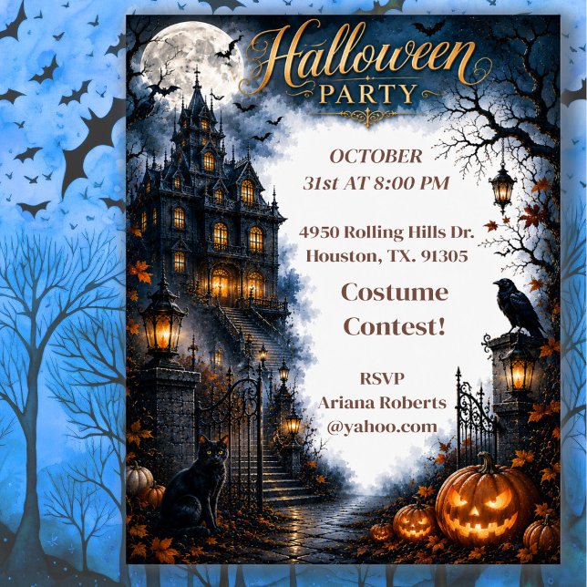 Invitation de fête d'Halloween hantée au clair de  (Créateur téléchargé)