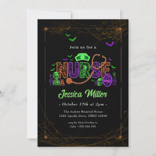Invitation de fête d'Halloween infirmière néon