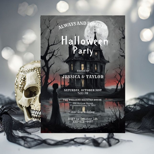 Invitation de fête d'Halloween Maison Hantée Gothi (Créateur téléchargé)