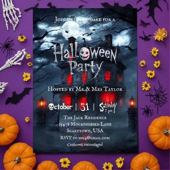 Invitation de fête d'Halloween Maison Hantée Gothi (Créateur téléchargé)