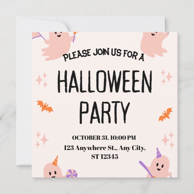 Invitation de fête d'Halloween mignonne (Devant)