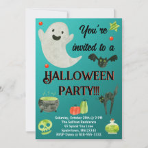 Invitation de fête d'Halloween mignonne en turquoi