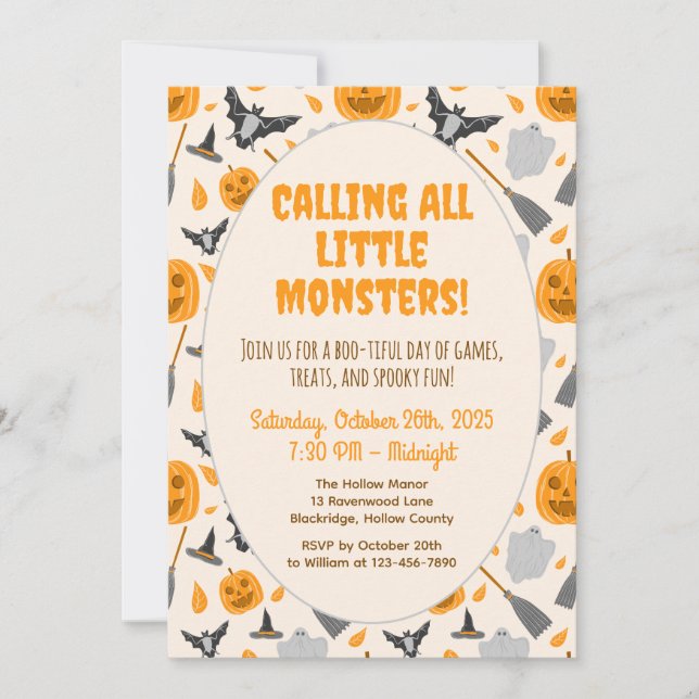 Invitation de fête d'Halloween mignonne et effraya (Devant)