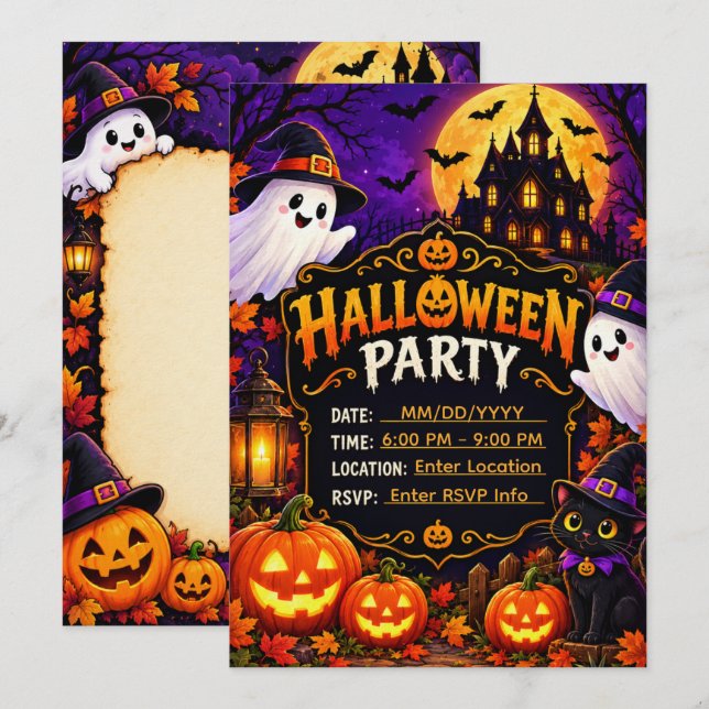 Invitation de fête d'Halloween modèle | Premium Sp (Devant / Derrière)