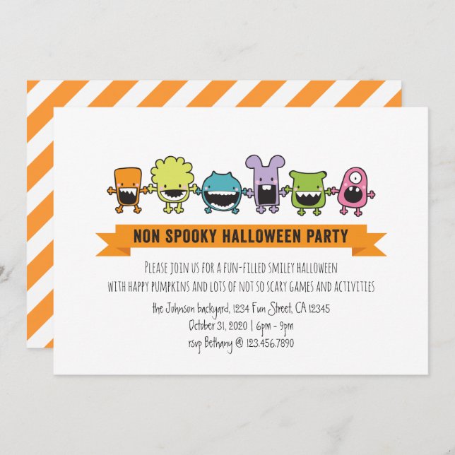 Invitation de fête d'Halloween non Éffrayante (Devant / Derrière)