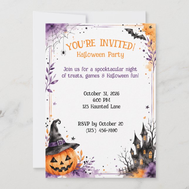 Invitation de fête d'Halloween personnalisée à l'a (Devant)