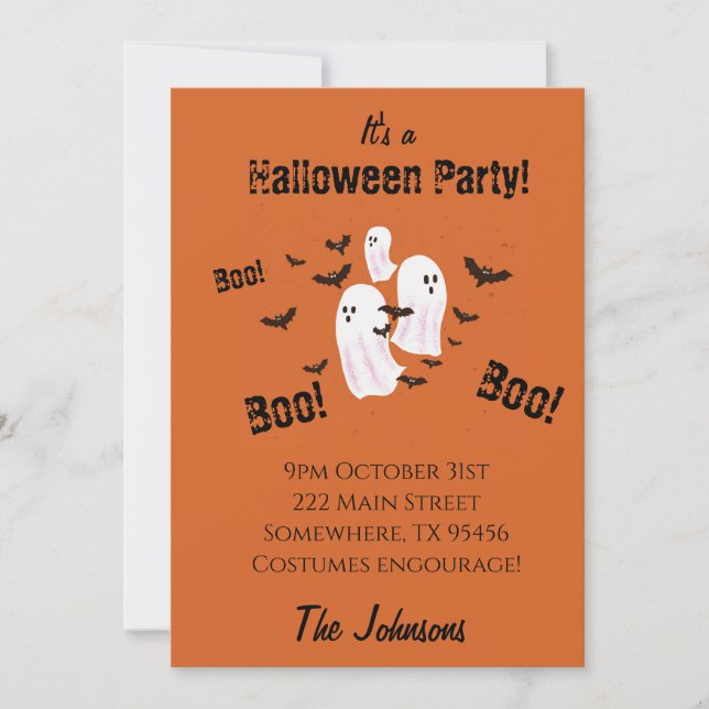 Invitation de fête d'Halloween pour enfants fantôm (Devant)
