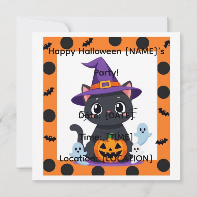Invitation de fête d'Halloween pour un chat mignon (Devant)