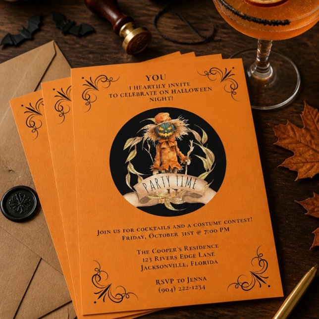 Invitation de fête d'Halloween pour un épouvantail (Créateur téléchargé)