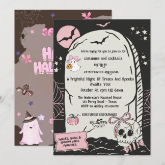 Invitation de fête d'Halloween rose mignonne