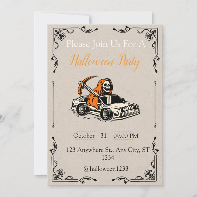 Invitation de fête d'Halloween - Skeleton Driving  (Devant)