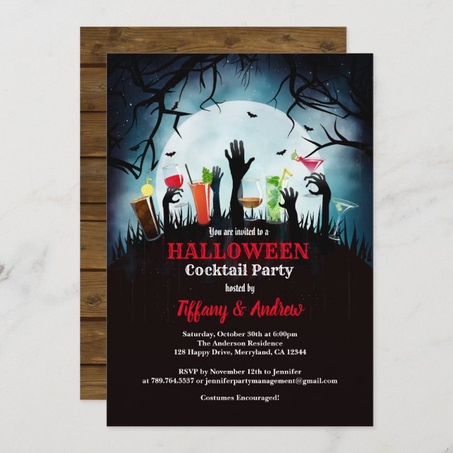 Invitation de fête d'Halloween. soirée cocktail Zo (Devant / Derrière)