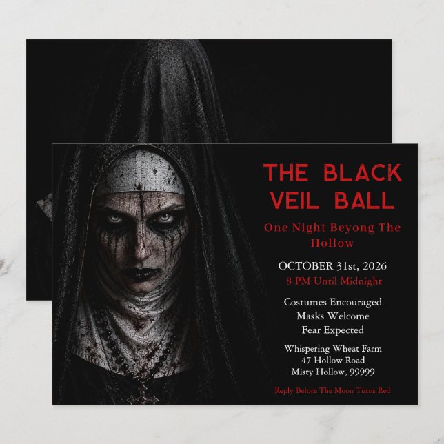 Invitation de fête d'Halloween sombre et gothique  (Devant / Derrière)