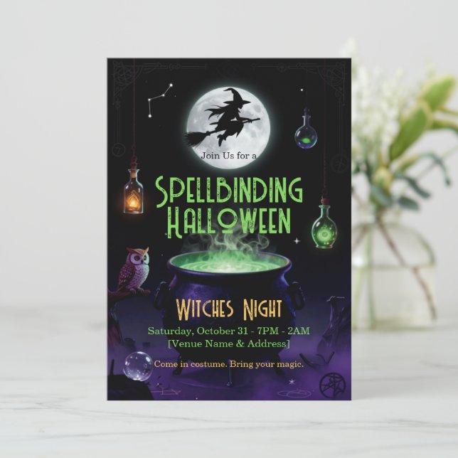 Invitation de fête d'Halloween sorcière envoûtante (Debout devant)