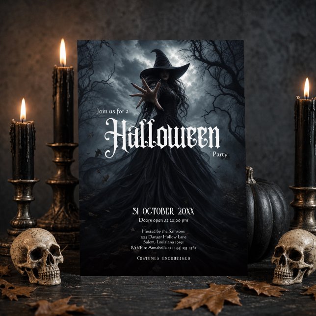 Invitation de fête d'Halloween sorcière gothique (Créateur téléchargé)