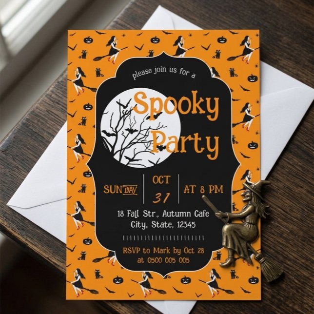 Invitation de fête d'Halloween sorcière vintage mi (Créateur téléchargé)