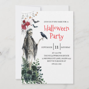 Invitation de fête d'Halloween squelette de dame g