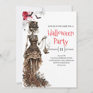 Invitation de fête d'Halloween squelette de dame g