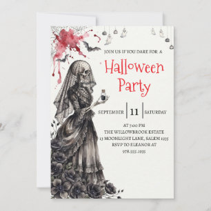 Invitation de fête d'Halloween squelette de dame g