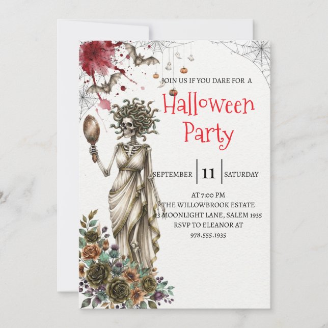 Invitation de fête d'Halloween squelette de dame g (Devant)