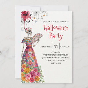 Invitation de fête d'Halloween squelette de dame g