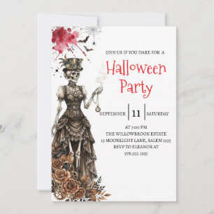 Invitation de fête d'Halloween squelette de dame g
