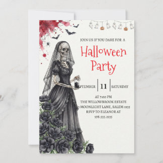 Invitation de fête d'Halloween squelette de dame g