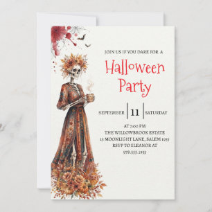 Invitation de fête d'Halloween squelette de dame g