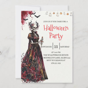 Invitation de fête d'Halloween squelette de dame g