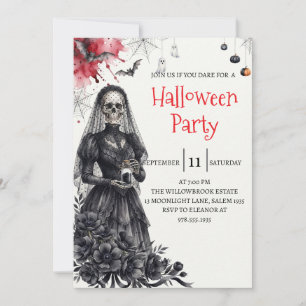 Invitation de fête d'Halloween squelette de dame g
