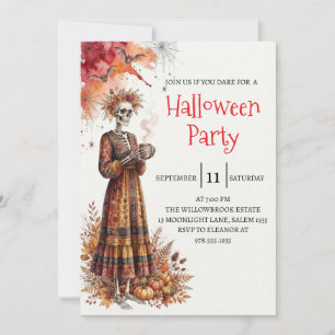 Invitation de fête d'Halloween squelette de dame g
