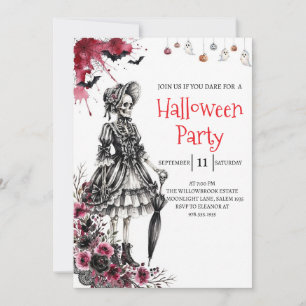 Invitation de fête d'Halloween squelette de dame g