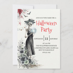 Invitation de fête d'Halloween squelette de dame g