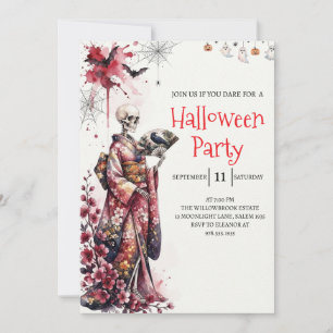 Invitation de fête d'Halloween squelette de dame g