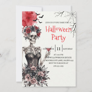 Invitation de fête d'Halloween squelette de dame g
