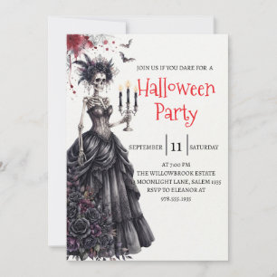 Invitation de fête d'Halloween squelette de dame g