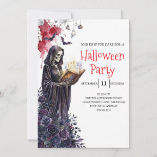 Invitation de fête d'Halloween squelette de dame g