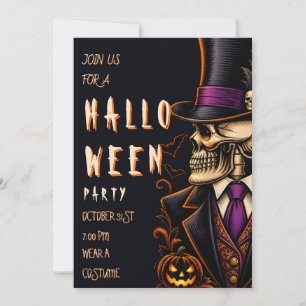 Invitation de fête d'Halloween squelette jaune Joy