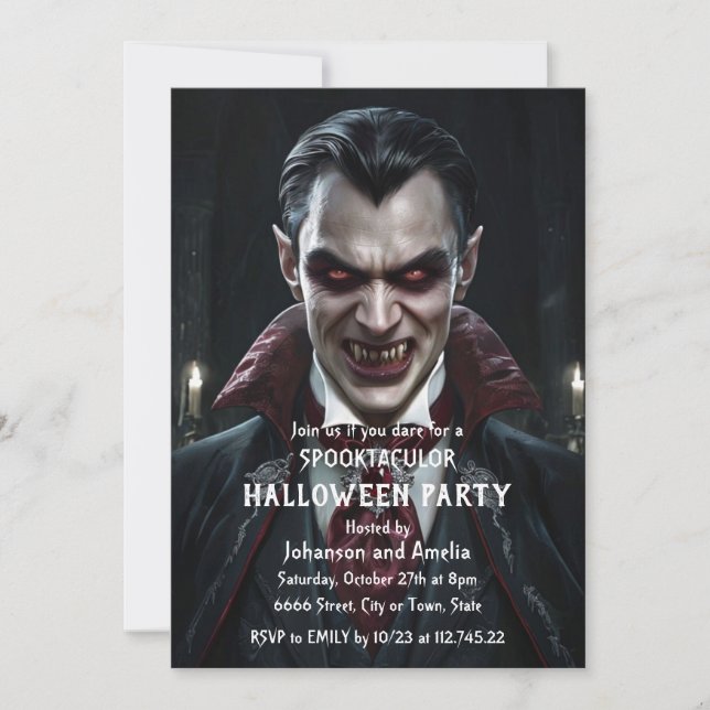 Invitation de fête d'Halloween Vampire gothique Dr (Devant)